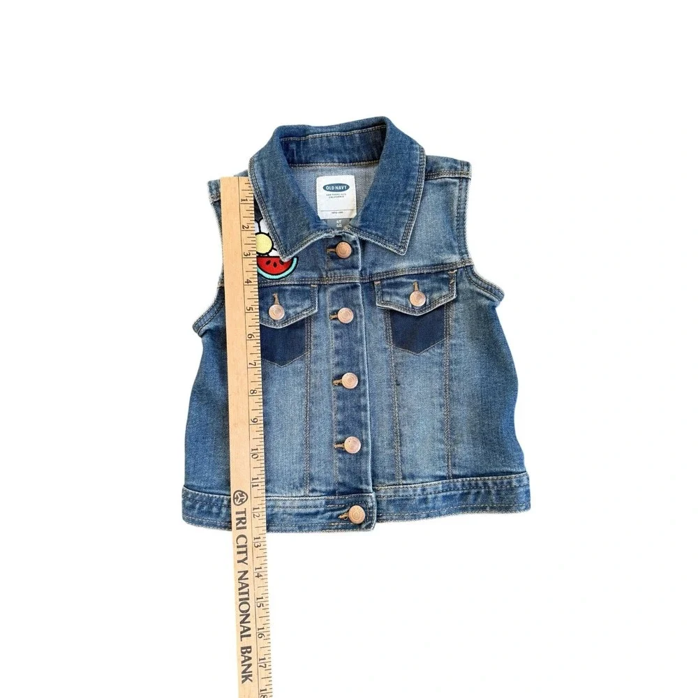 Old Navy Girls Denim Vest 4T‎ Daisy Watermelon Patch Jean Jacket Blue